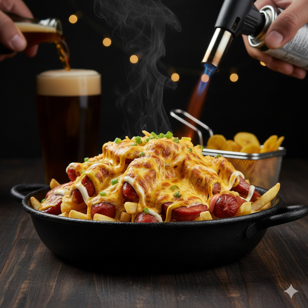 Salchipapa gratinada